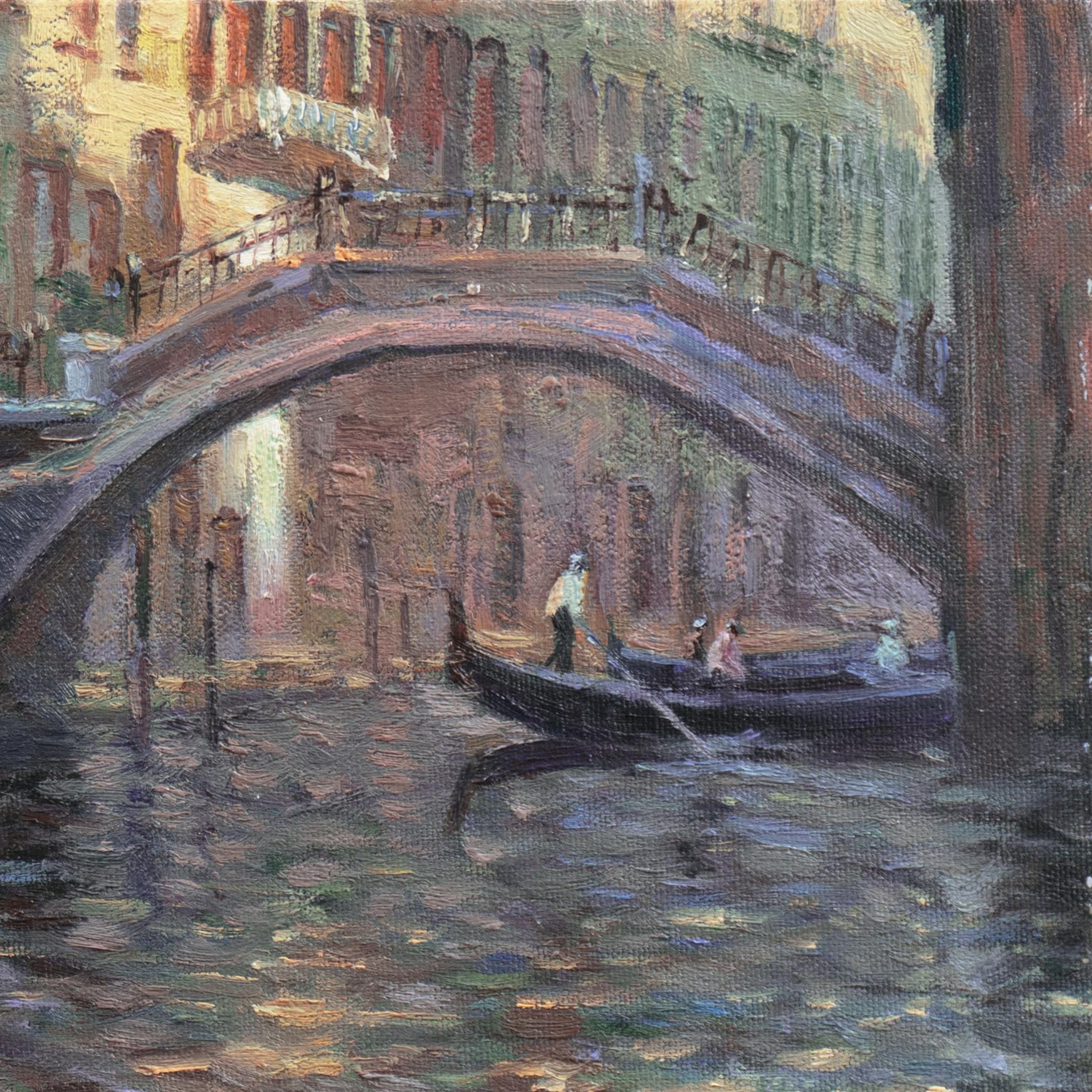 'Ponte dei Bareteri, Venice', Impressionist Vedute, Venetian Canal, San Marco - Post-Impressionist Painting by Lemf