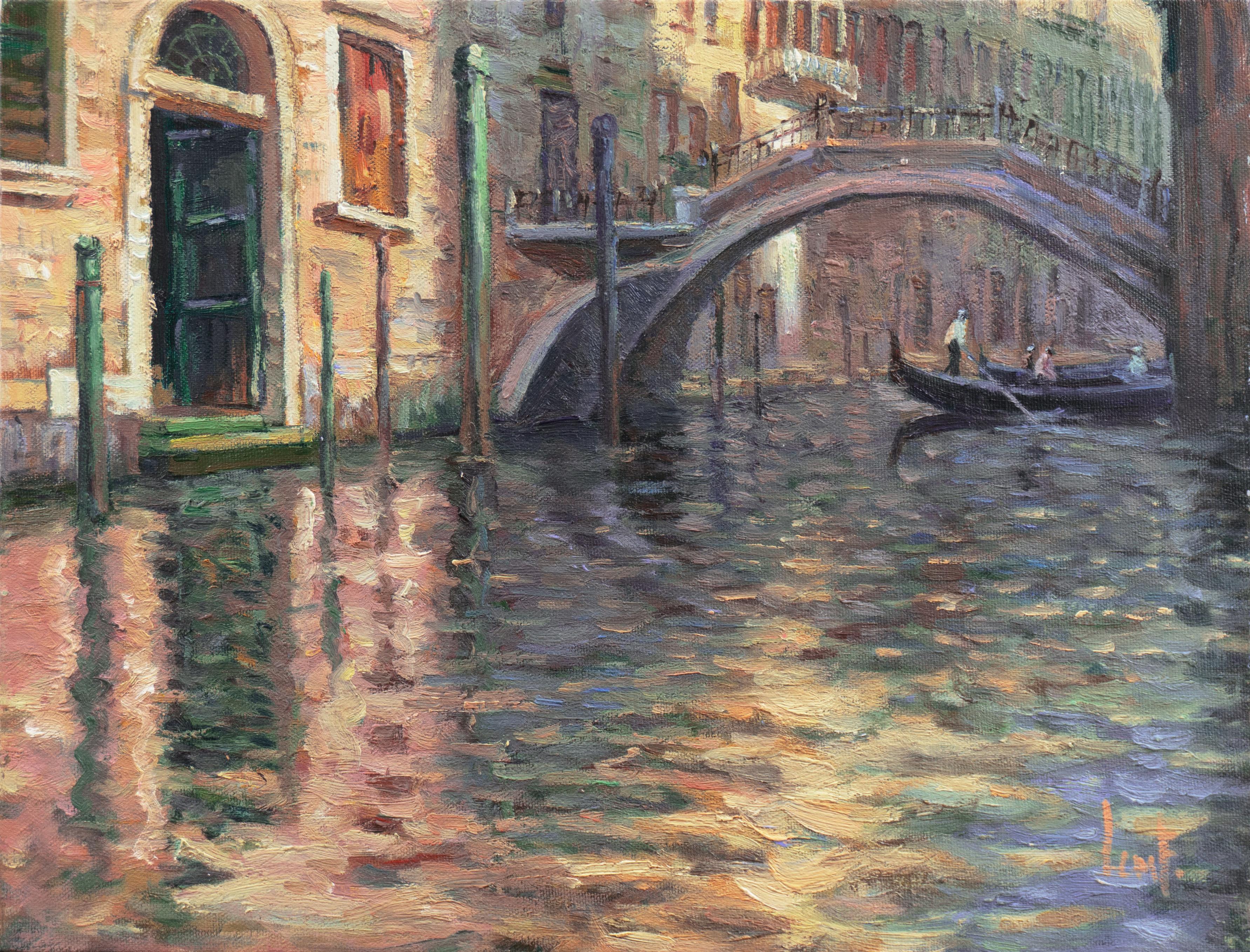 Lemf Landscape Painting - 'Ponte dei Bareteri, Venice', Impressionist Vedute, Venetian Canal, San Marco