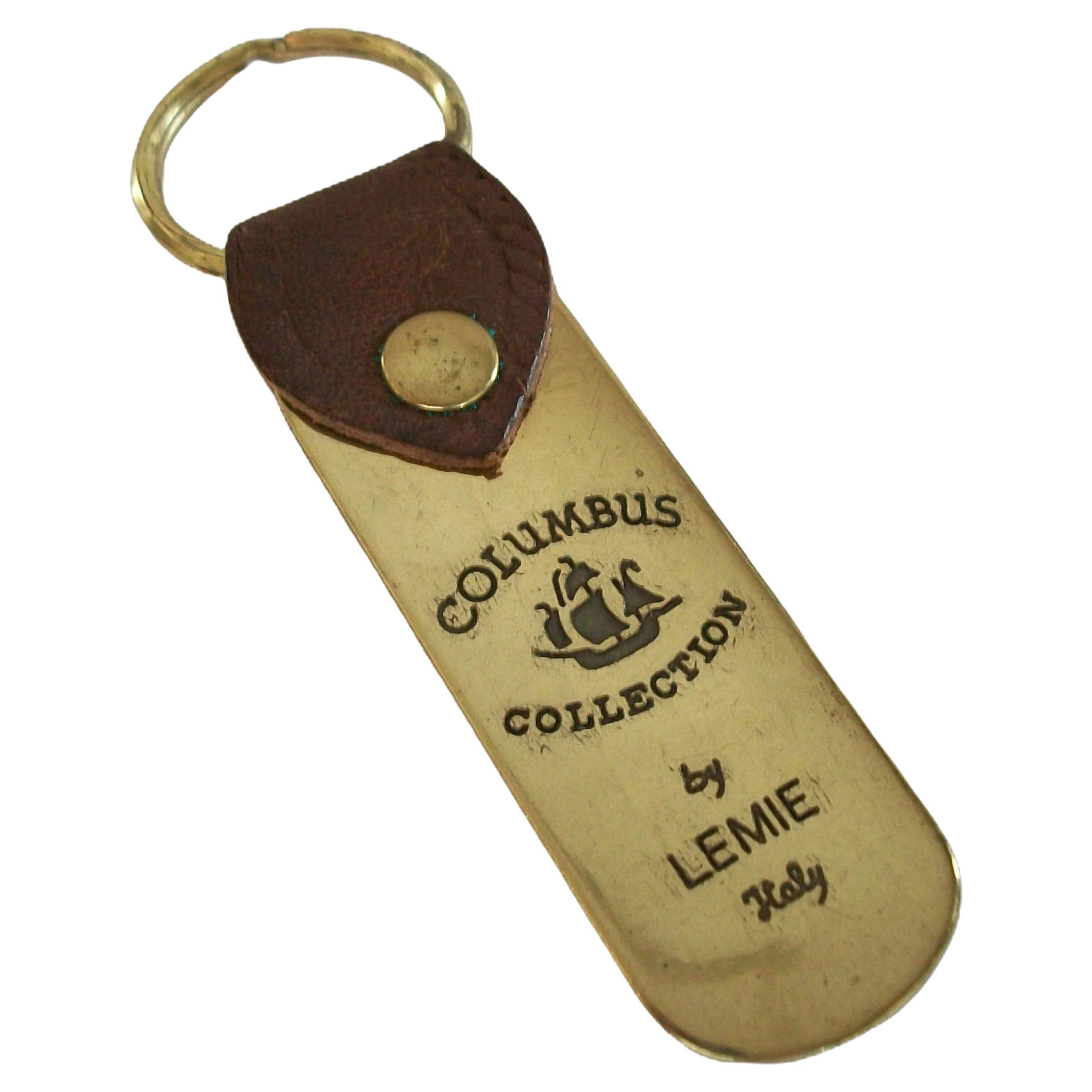 LEMIE - Columbus Collection Brass 
Leather Keychain - Italy - Circa 1980
s For Sale