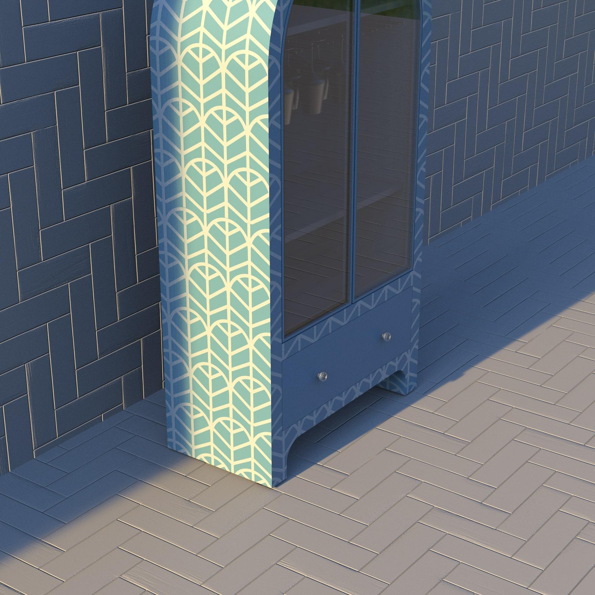 Mueble Bar Azul Inspirado en Lemina de Artisanal Indio en venta