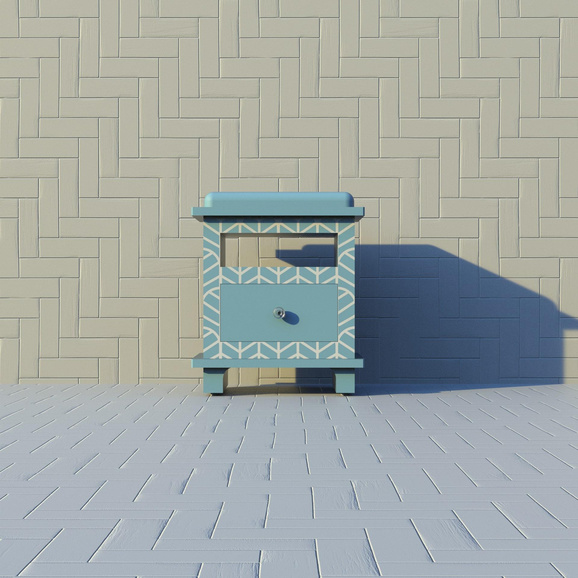 Art Deco Lemina Inspired Blue Night Stand, Side Table by Artisanal For Sale