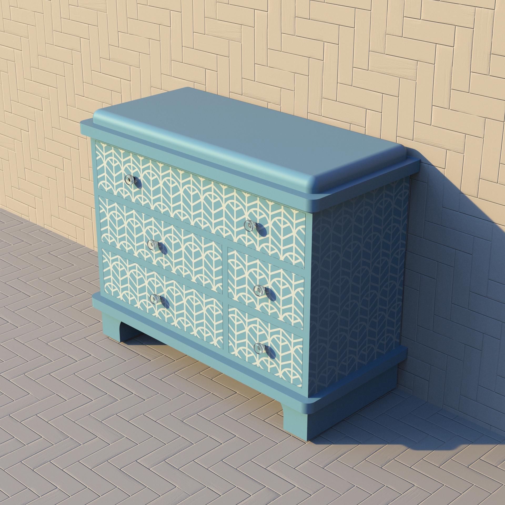 Intarsio Cassettiera blu ispirata a Lemina di Artisanal in vendita
