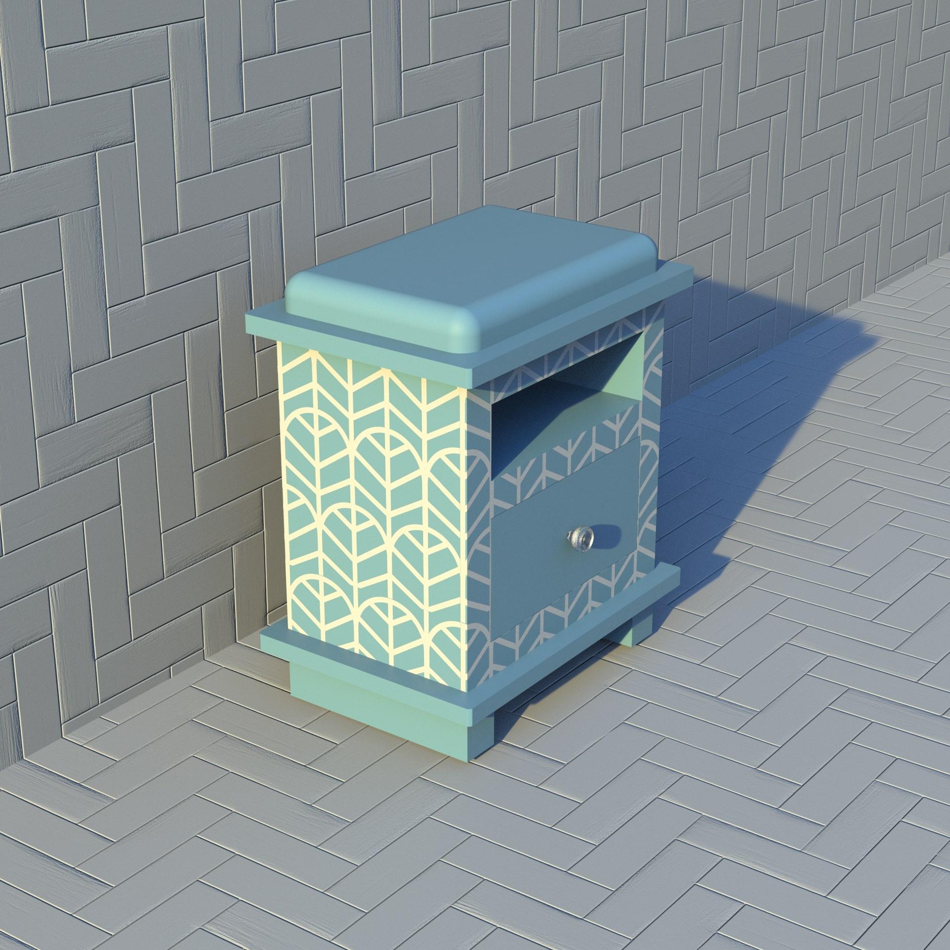 Inlay Lemina Inspired Blue Night Stand, Side Table by Artisanal For Sale