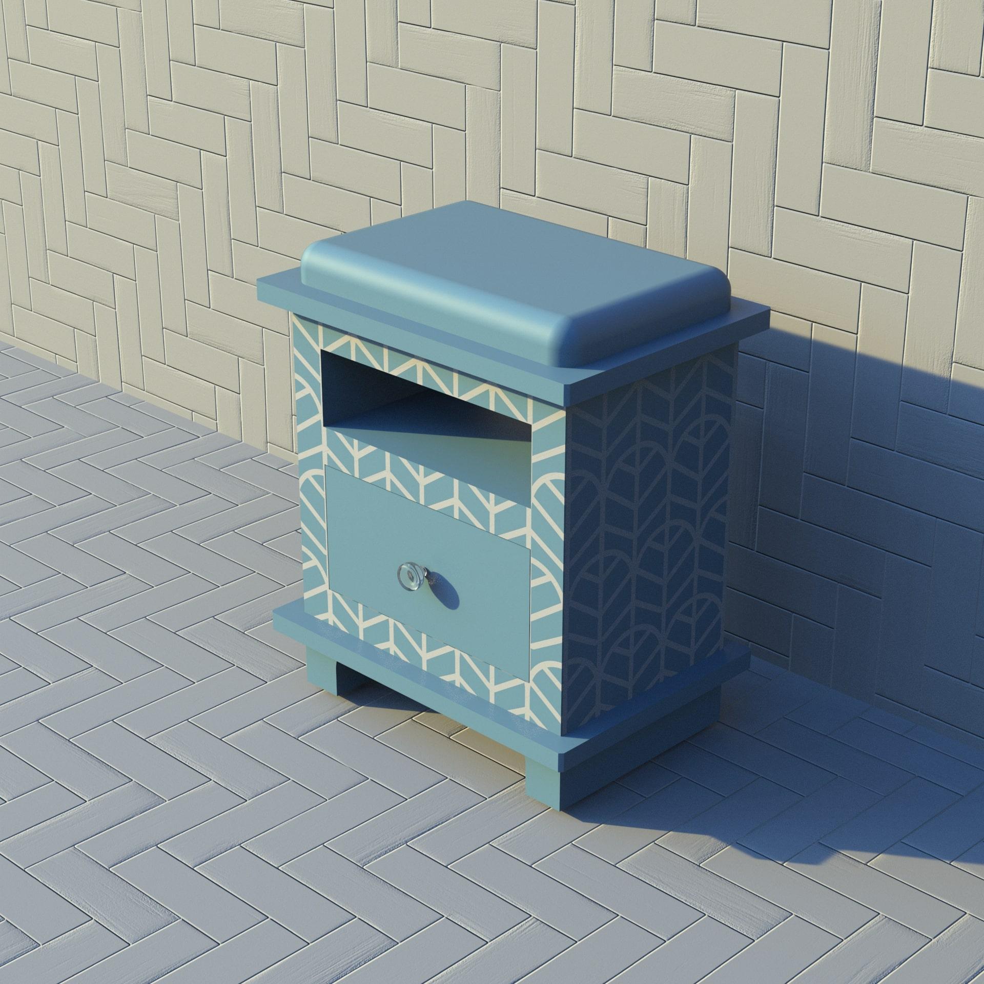 Contemporary Lemina Inspired Blue Night Stand, Side Table by Artisanal For Sale