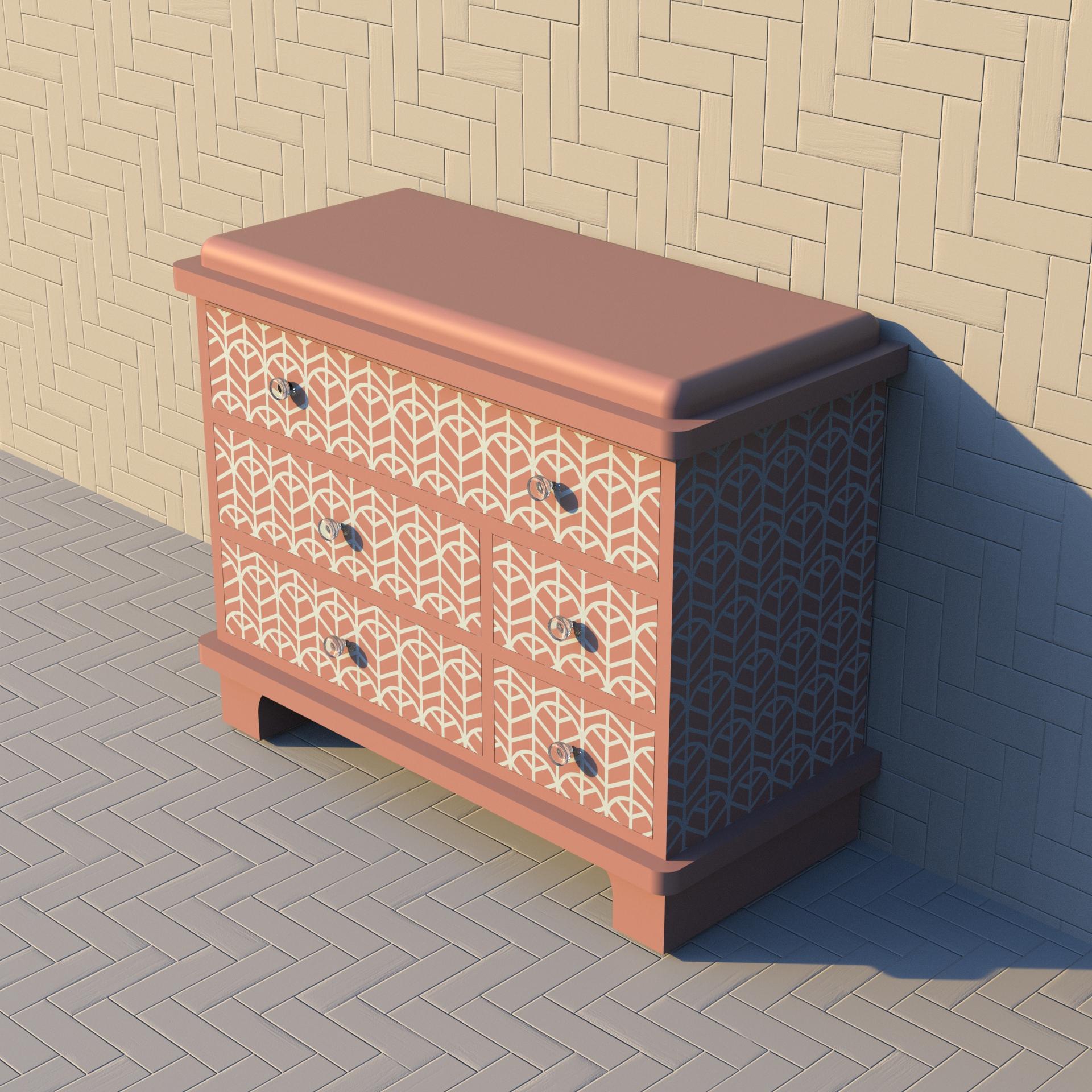 Intarsio Cassettiera rosa ispirata a Lemina di Artisanal in vendita