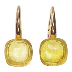 Multifaceted Lemmon Quartz  18 Karat Rose Gold Dangle Earrings