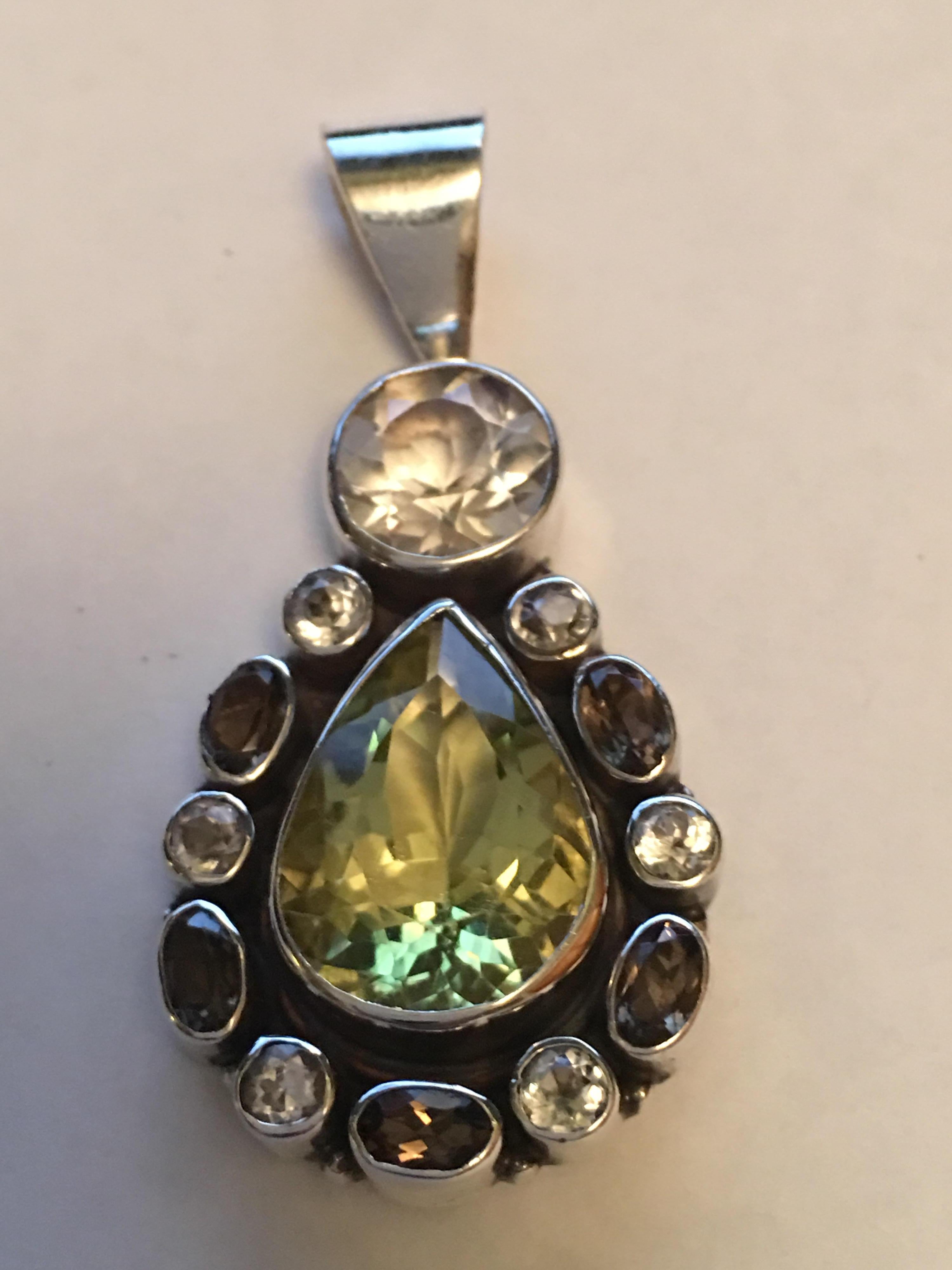 Women's or Men's Lemon and Smokey Quartz, Rock Crystal Pendant For Sale