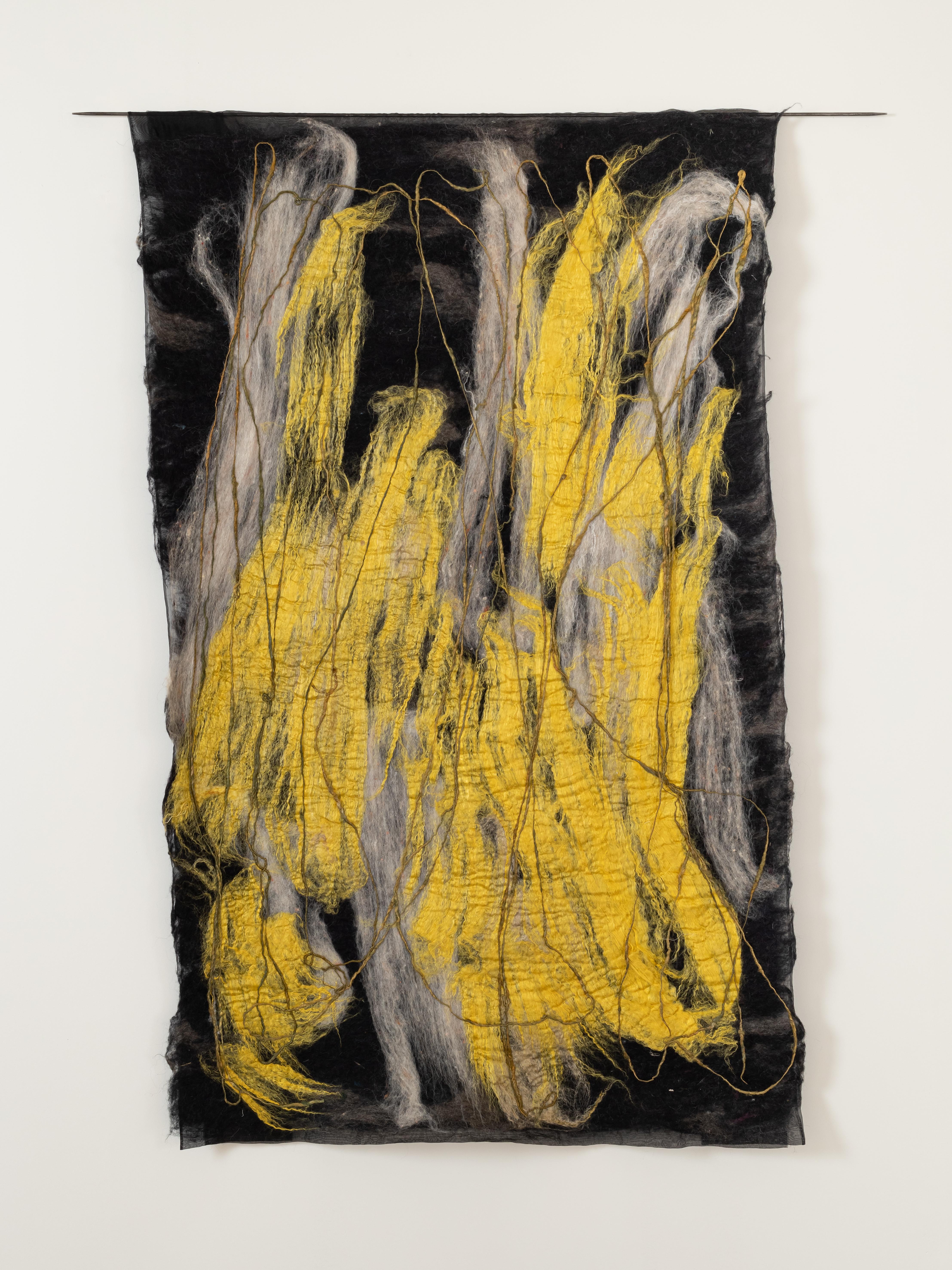 Lemon Burst II Tapestry by Claudy Jongstra
One of a kind.
Dimensions: W 115 x H 180 cm.
Materials: Drenth Heath, Raw Silks, Merino, Silk Organza.

Claudy Jongstra is known worldwide for her monumental artworks and architectural installations,