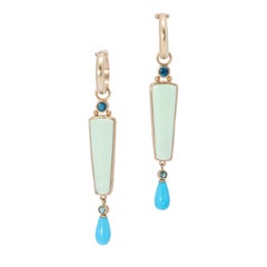 Lemon Chrysoprase Drop Earrings with Turquoise Briolettes