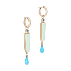 Lemon Chrysoprase Drop Earrings with Turquoise Briolettes