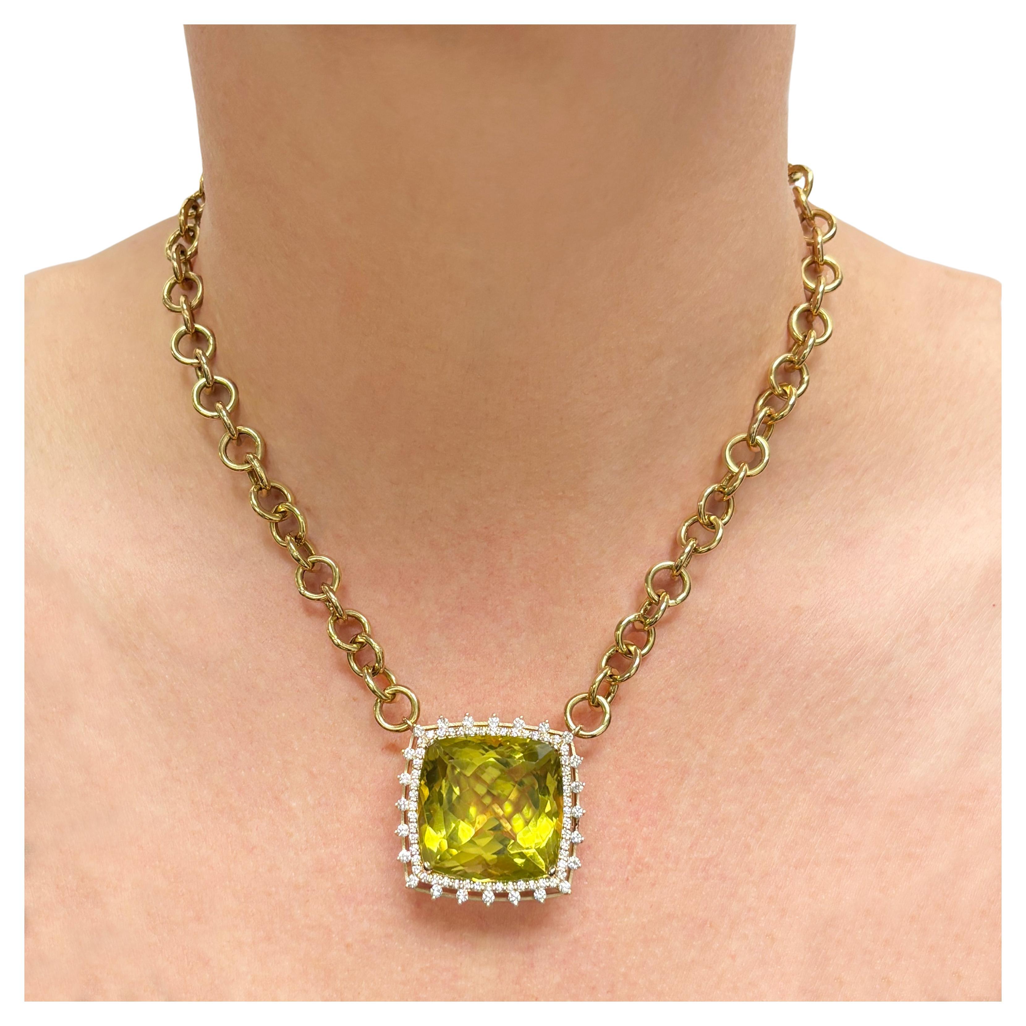 Lemon Citrine 74 Carats and Diamond Paradizia Necklace For Sale