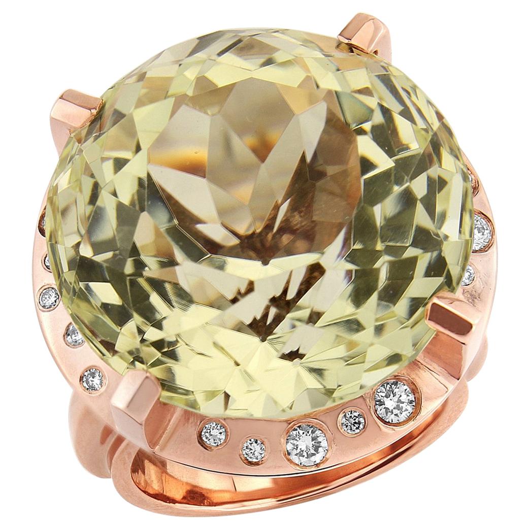 Lemon Citrine and Diamond Cocktail Ring Red Gold For Sale