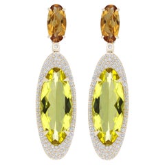 Lemon Citrine, Citrine and Diamond Earring 14 karat Yellow Gold Studded Earring