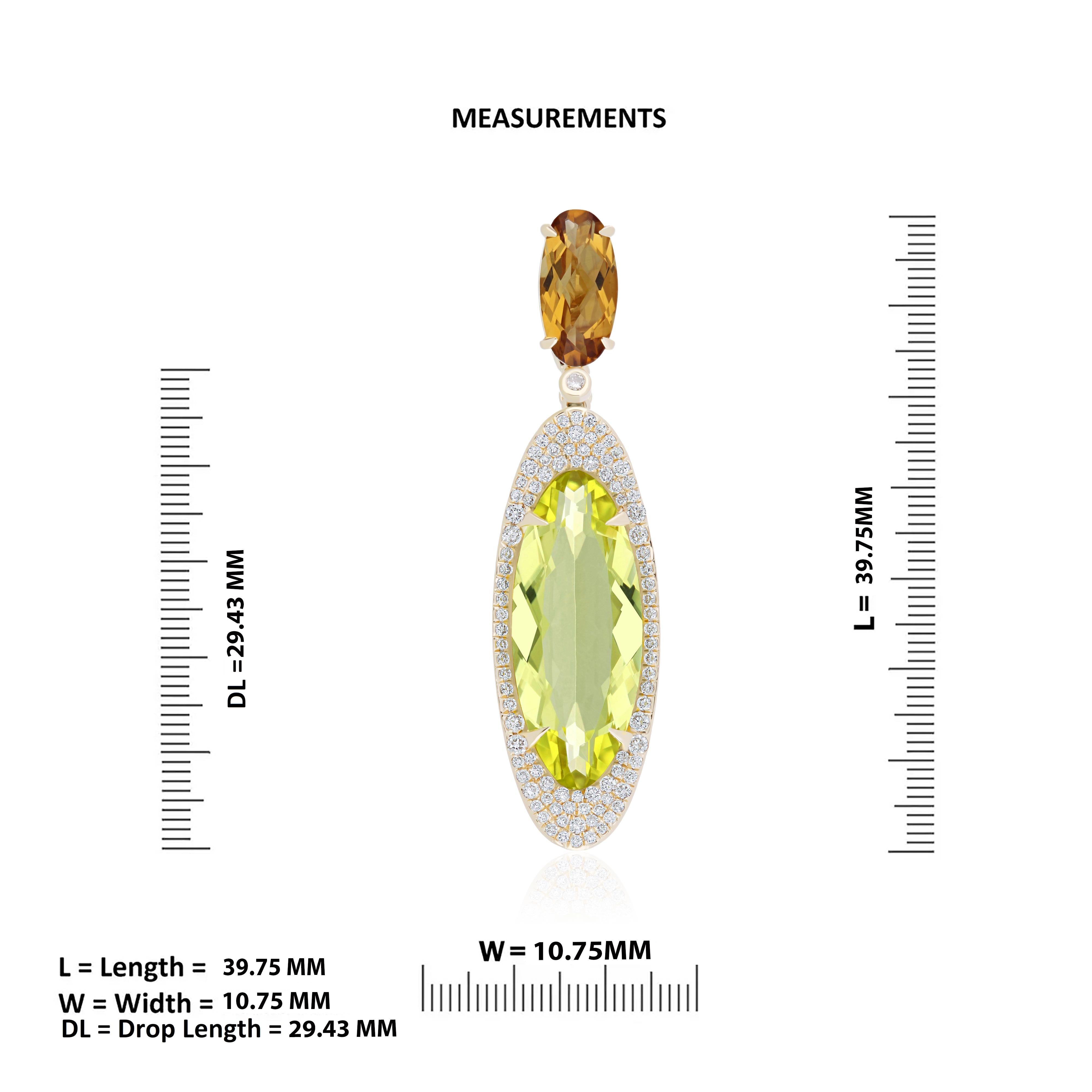 Lemon Citrine, Citrine & Diamond Pendant 14karat Yellow Gold Pendant In New Condition For Sale In JAIPUR, IN