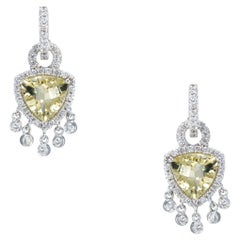 Lemon Citrine Diamond Fringe Drop Earrings Estate 18k White Gold Fine Jewelry