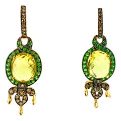 Vintage Lemon Citrine Green Tsavorite Garnet Earrings 14 Karat Gold Le Vian