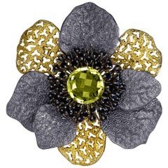 Lemon Citrine Spinel Sterling Silver Gold Platinum Textured Pin Pendant