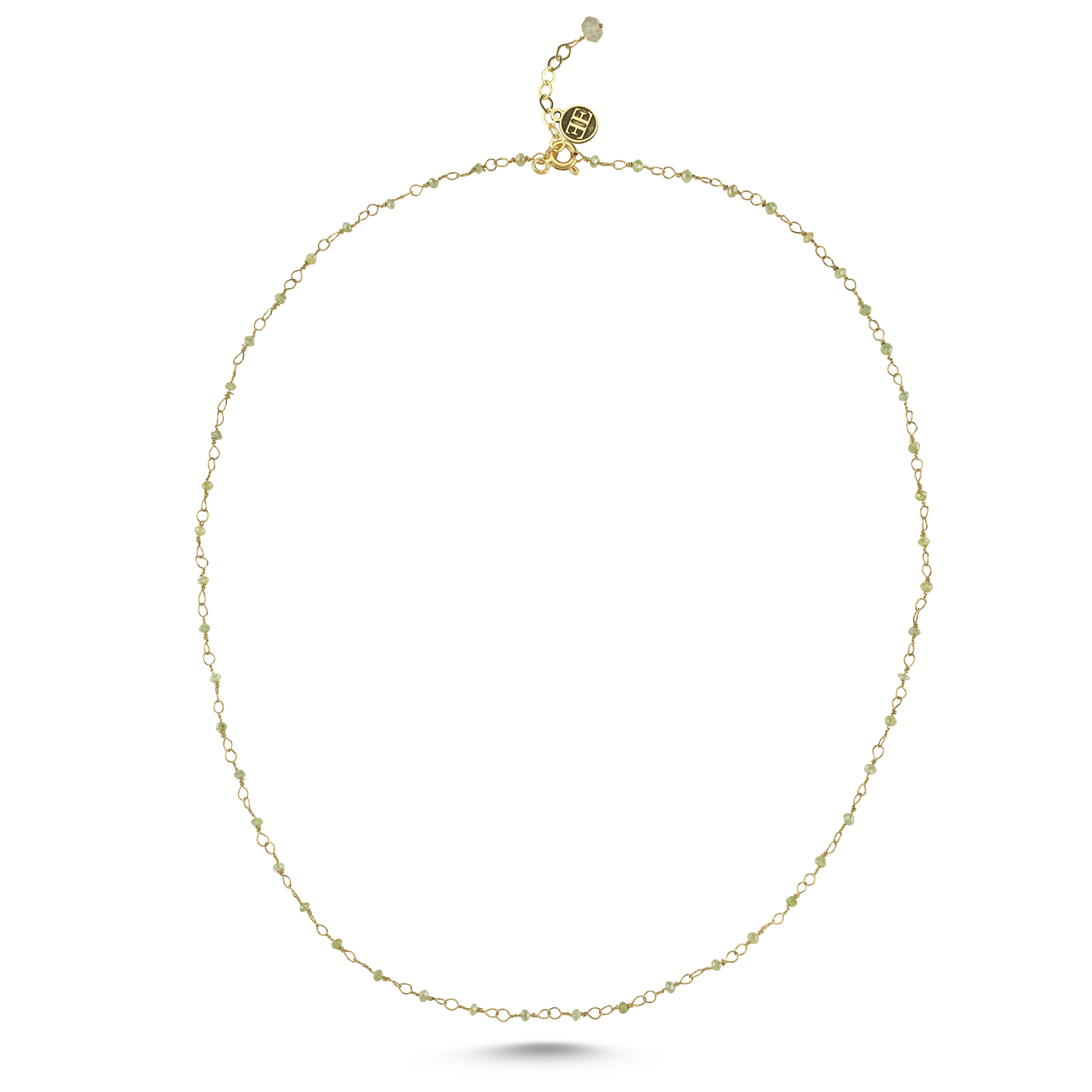 This necklace is handmade with 14K gold and bead cut diamonds. You can prefer it also with black diamonds.