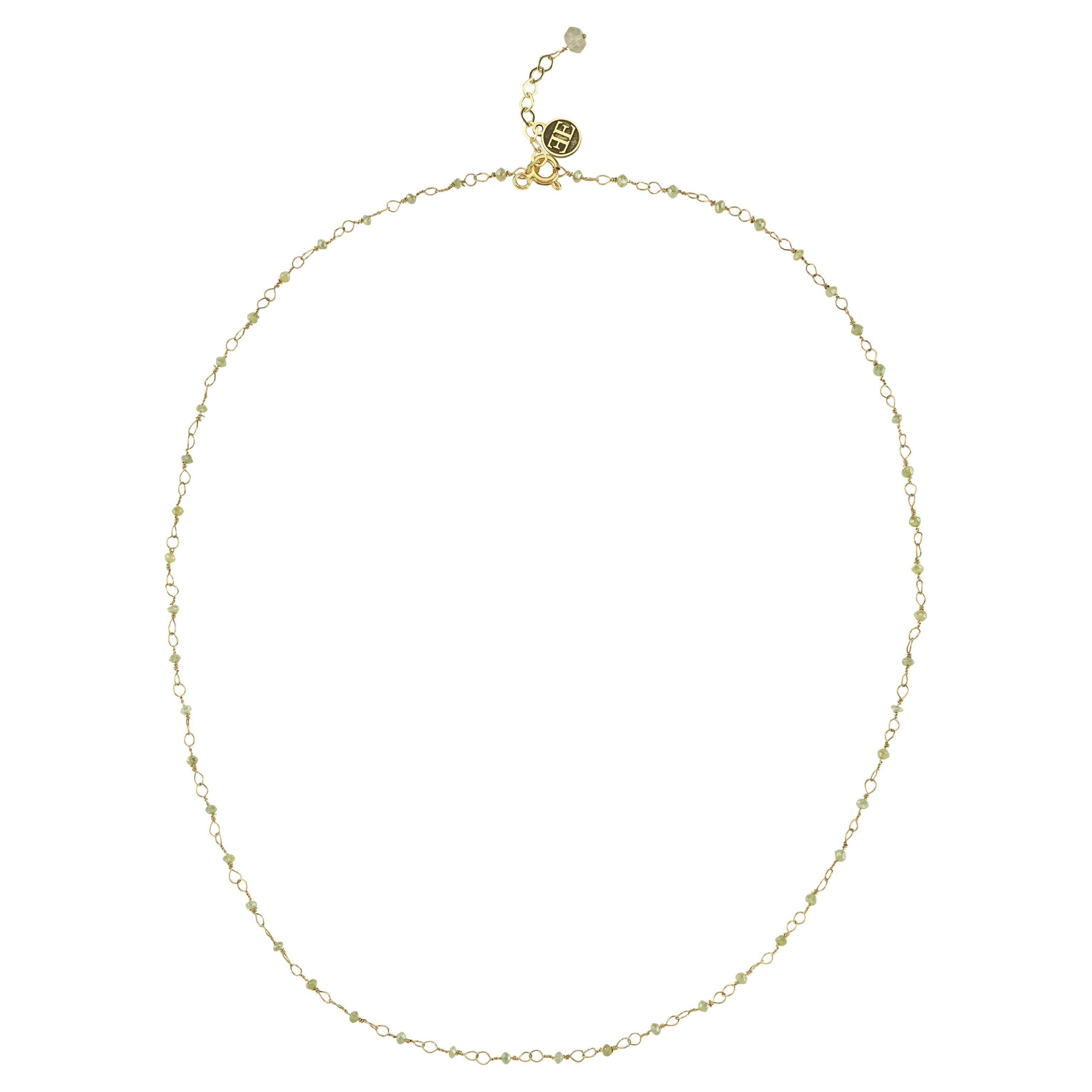 Lemon Natural Colored Diamond Beads 14k Gold Rosary Necklace