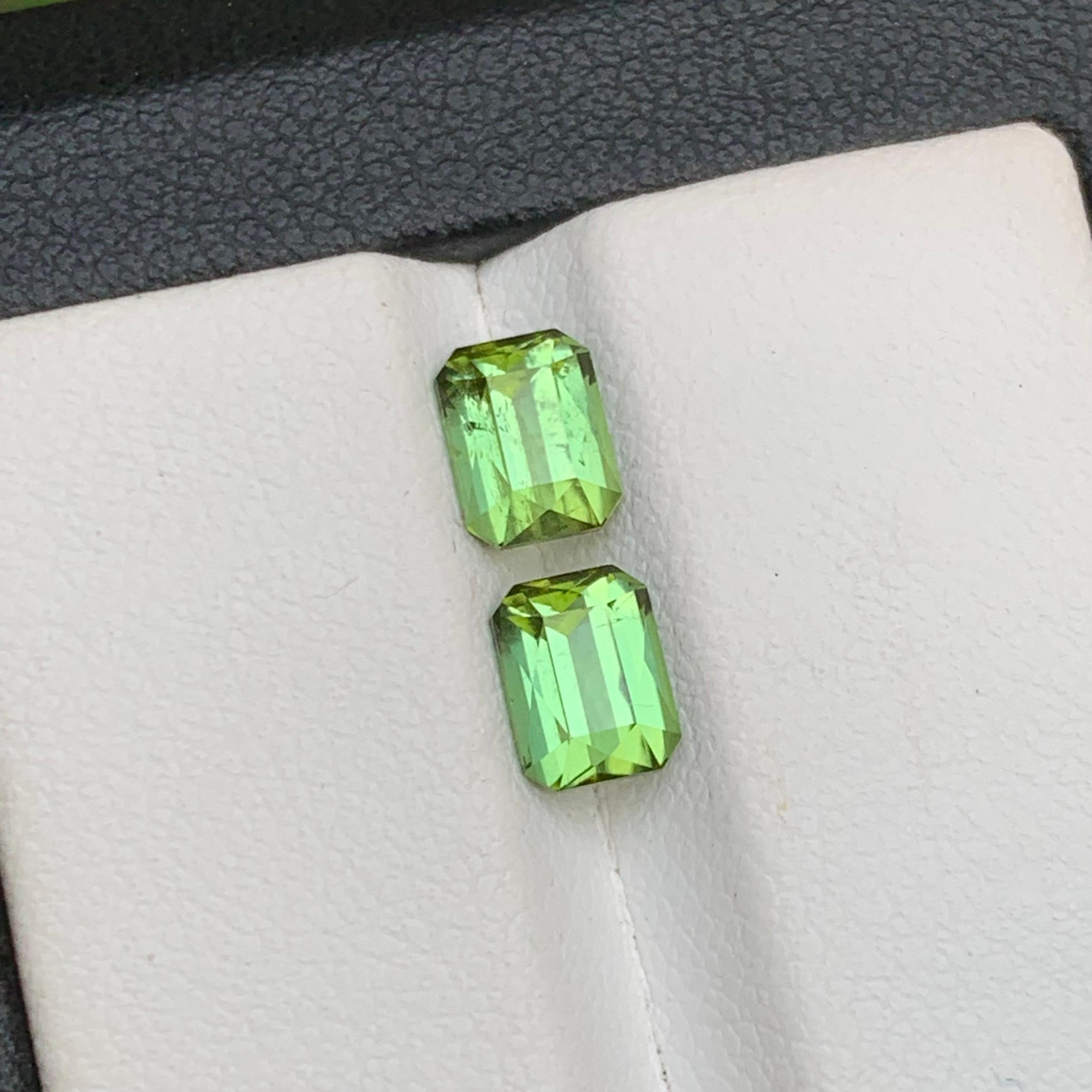 Contemporary Lemon Green Natural Tourmaline Earrings Loose Gemstones 2.15Ct Emerald Cut-Jewel For Sale