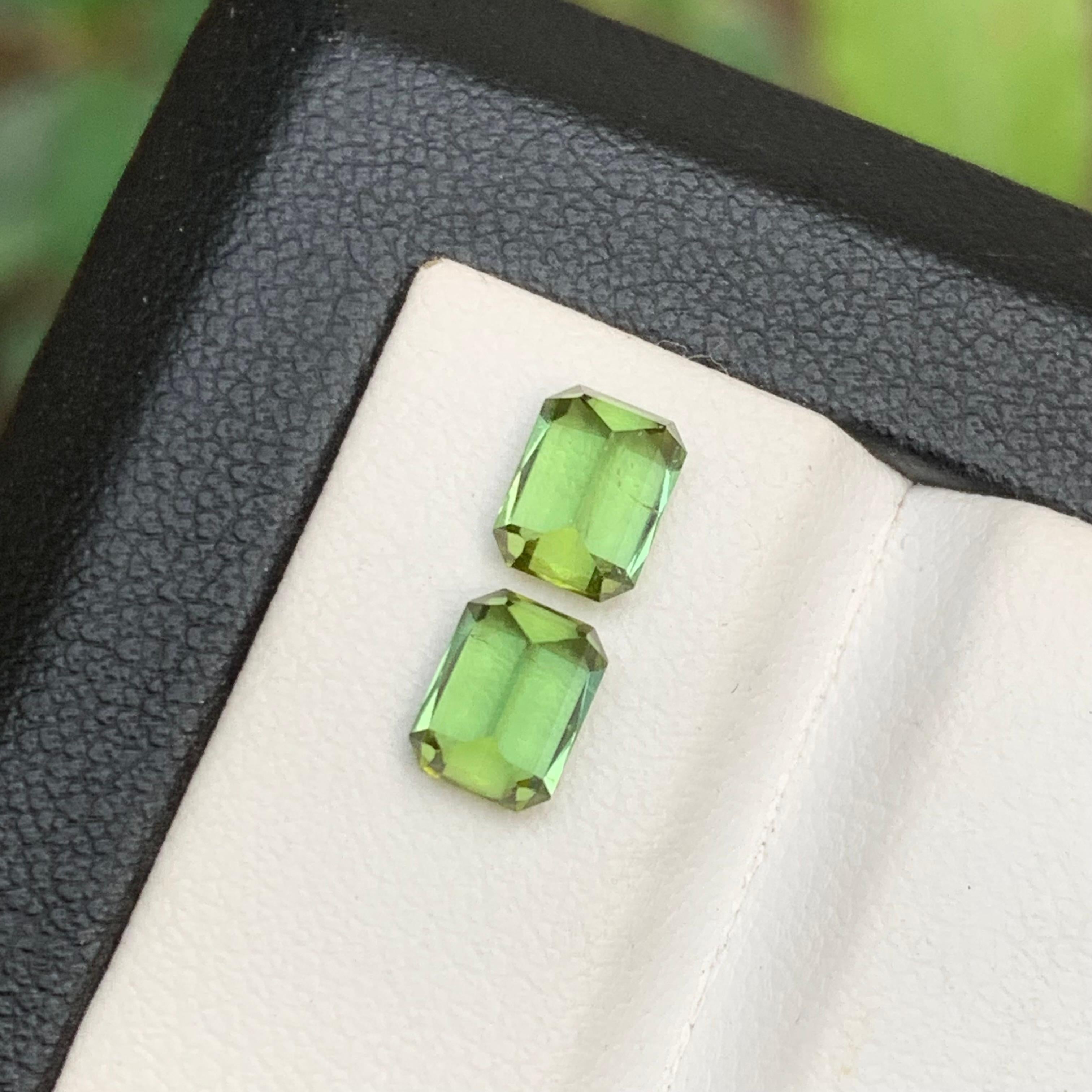 Lemon Green Natural Tourmaline Earrings Loose Gemstones 2.15Ct Emerald Cut-Jewel In New Condition For Sale In Peshawar, PK