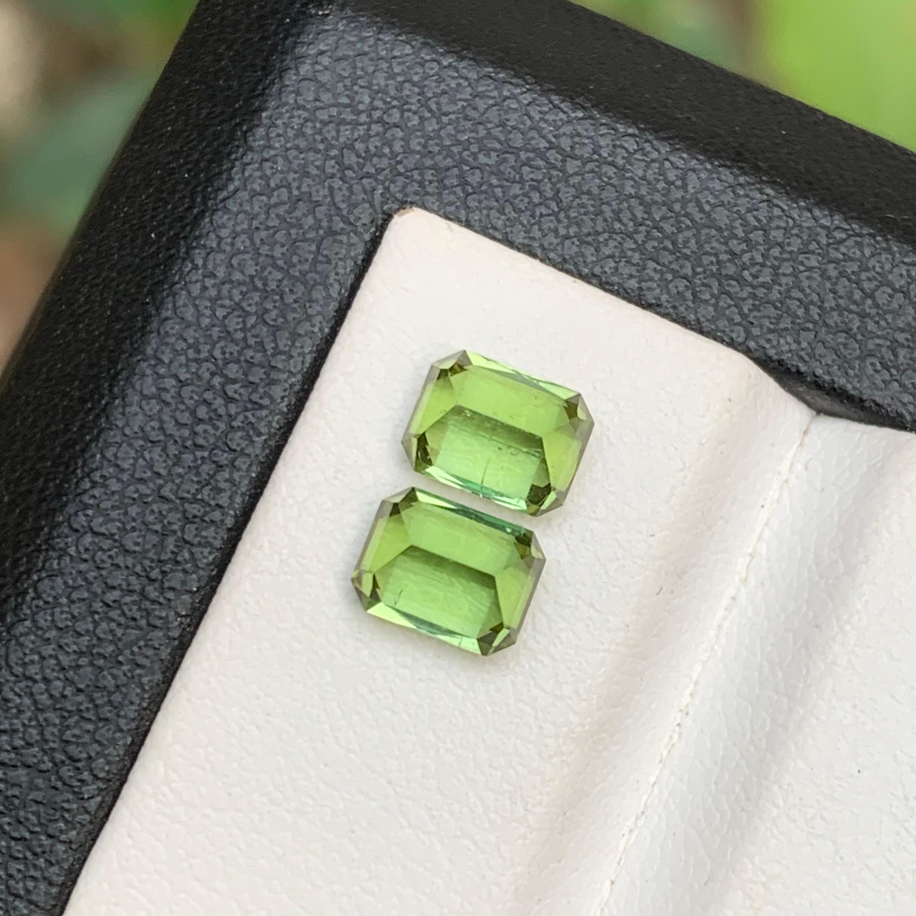 Women's or Men's Lemon Green Natural Tourmaline Earrings Loose Gemstones 2.15Ct Emerald Cut-Jewel For Sale