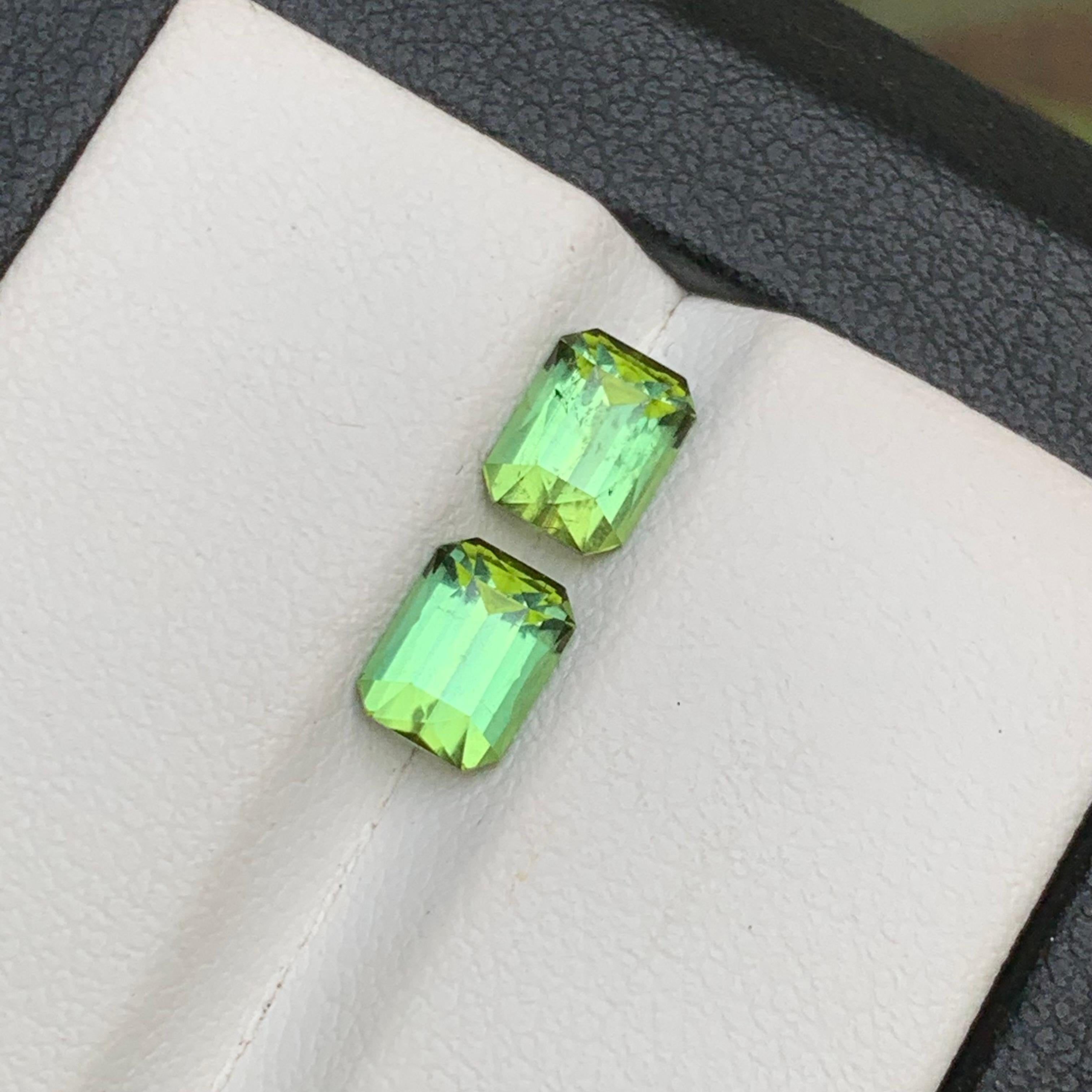 Lemon Green Natural Tourmaline Earrings Loose Gemstones 2.15Ct Emerald Cut-Jewel For Sale 1
