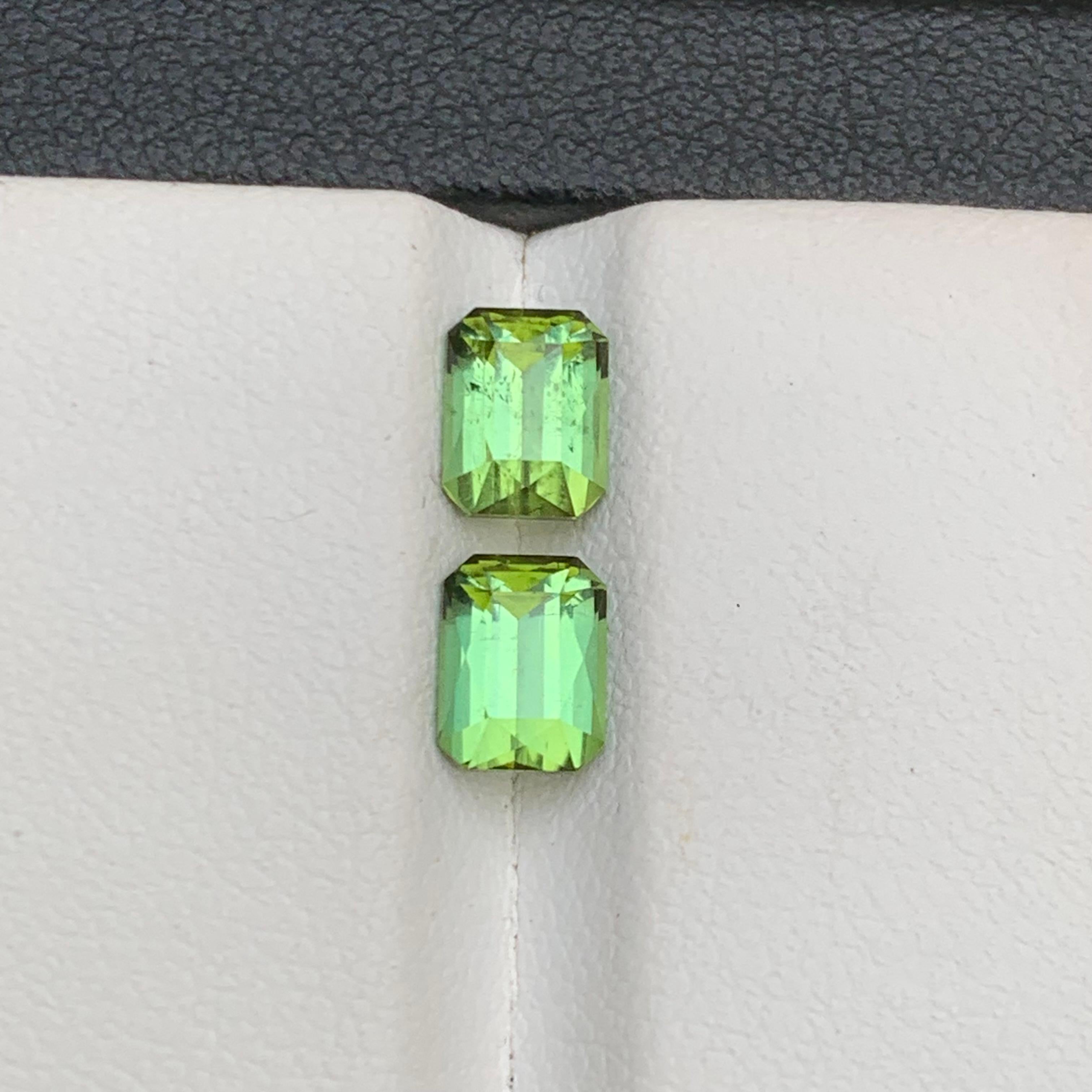 Lemon Green Natural Tourmaline Earrings Loose Gemstones 2.15Ct Emerald Cut-Jewel For Sale 2