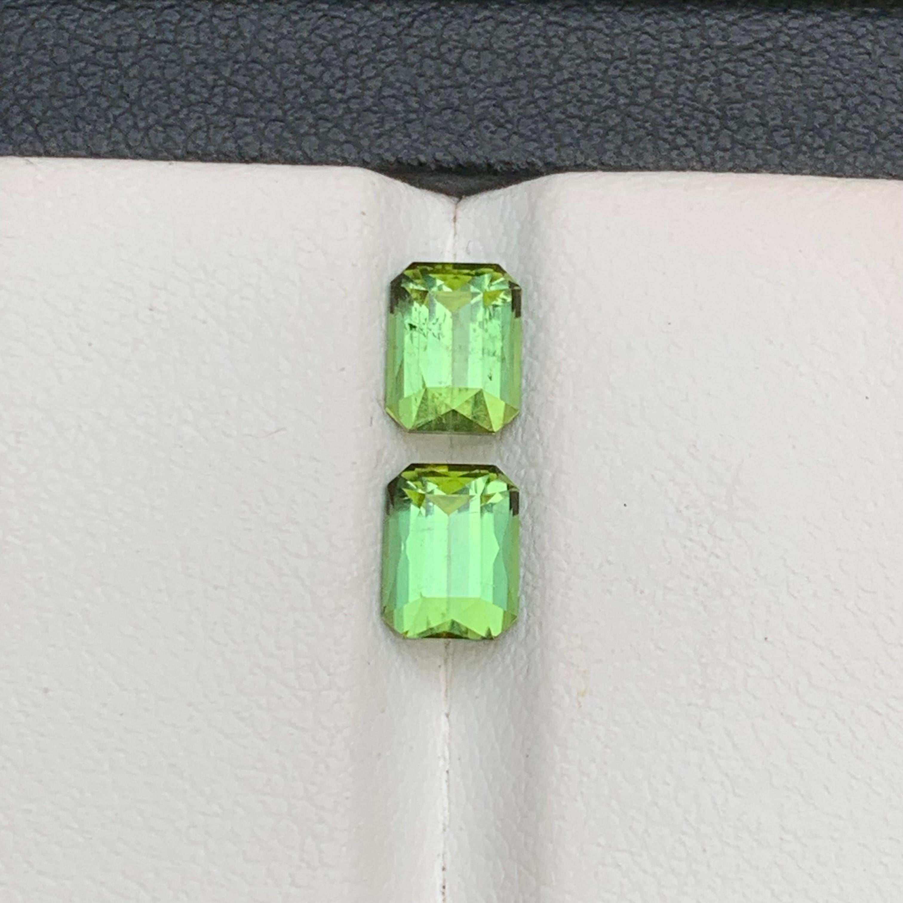 Lemon Green Natural Tourmaline Earrings Loose Gemstones 2.15Ct Emerald Cut-Jewel For Sale 3