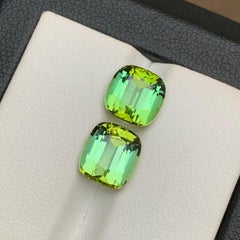 Lemon Green Natural Tourmaline Earrings Loose Gemstones Set 6.10 Ct Cushion Cut
