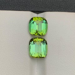 Lemon Green Natural Tourmaline Earrings Loose Gemstones Set 6.10 Ct Cushion Cut