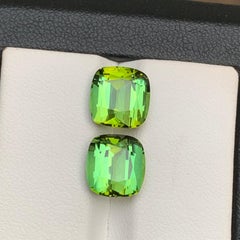 Lemon Green Natural Tourmaline Earrings Loose Gemstones Set 8.30 Ct Cushion Cut