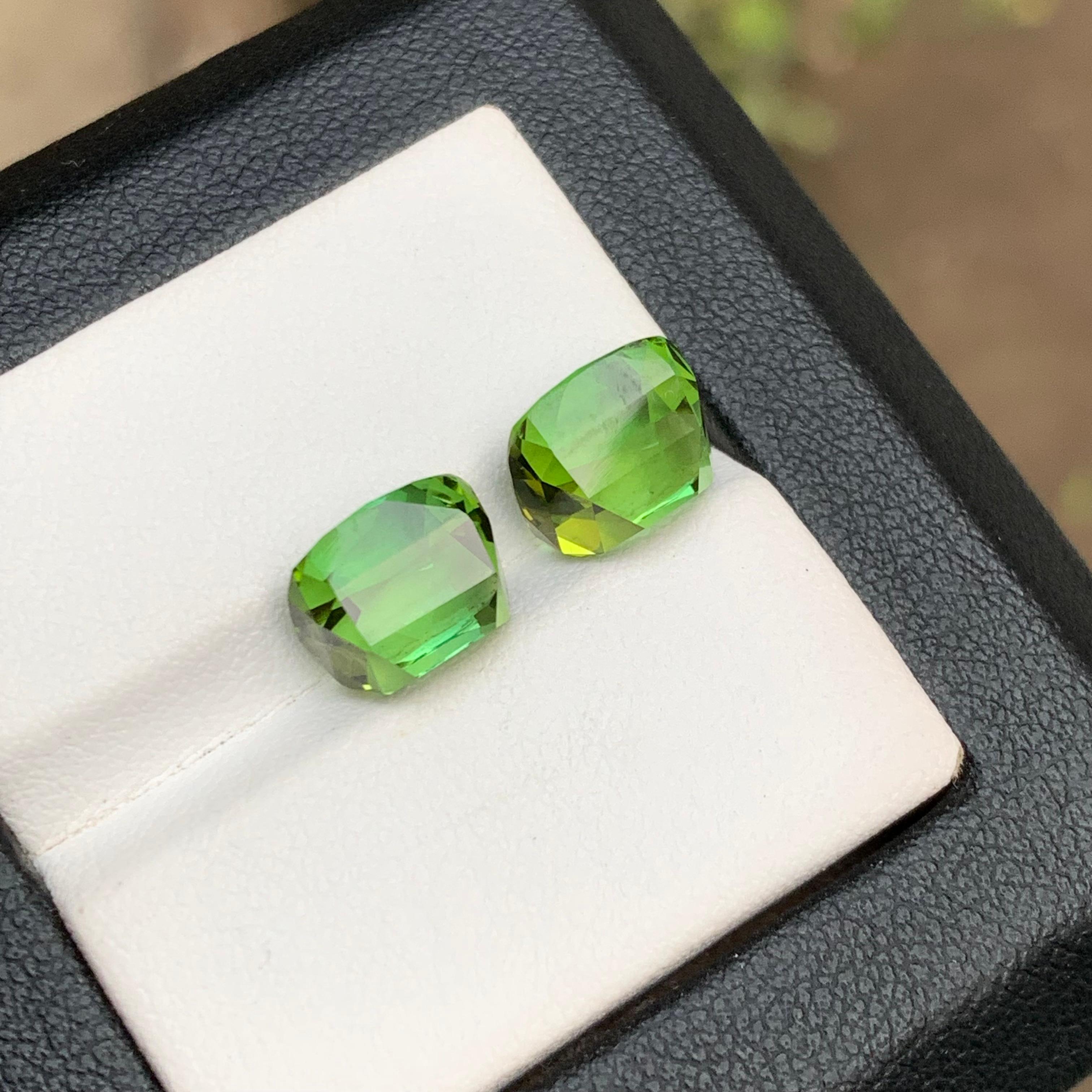 Boucles d'oreilles en tourmaline naturelle vert citron serties de 8.30 carats, taille coussin Neuf - En vente à Peshawar, PK