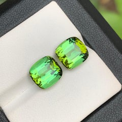 Lemon Green Natural Tourmaline Earrings Loose Gemstones Set 8.30 Ct Cushion Cut
