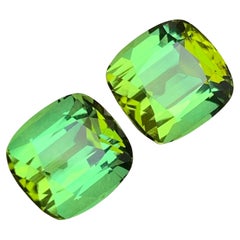 Pendientes de turmalina natural verde limón Juego de piedras sueltas 8.30 qt talla cojín