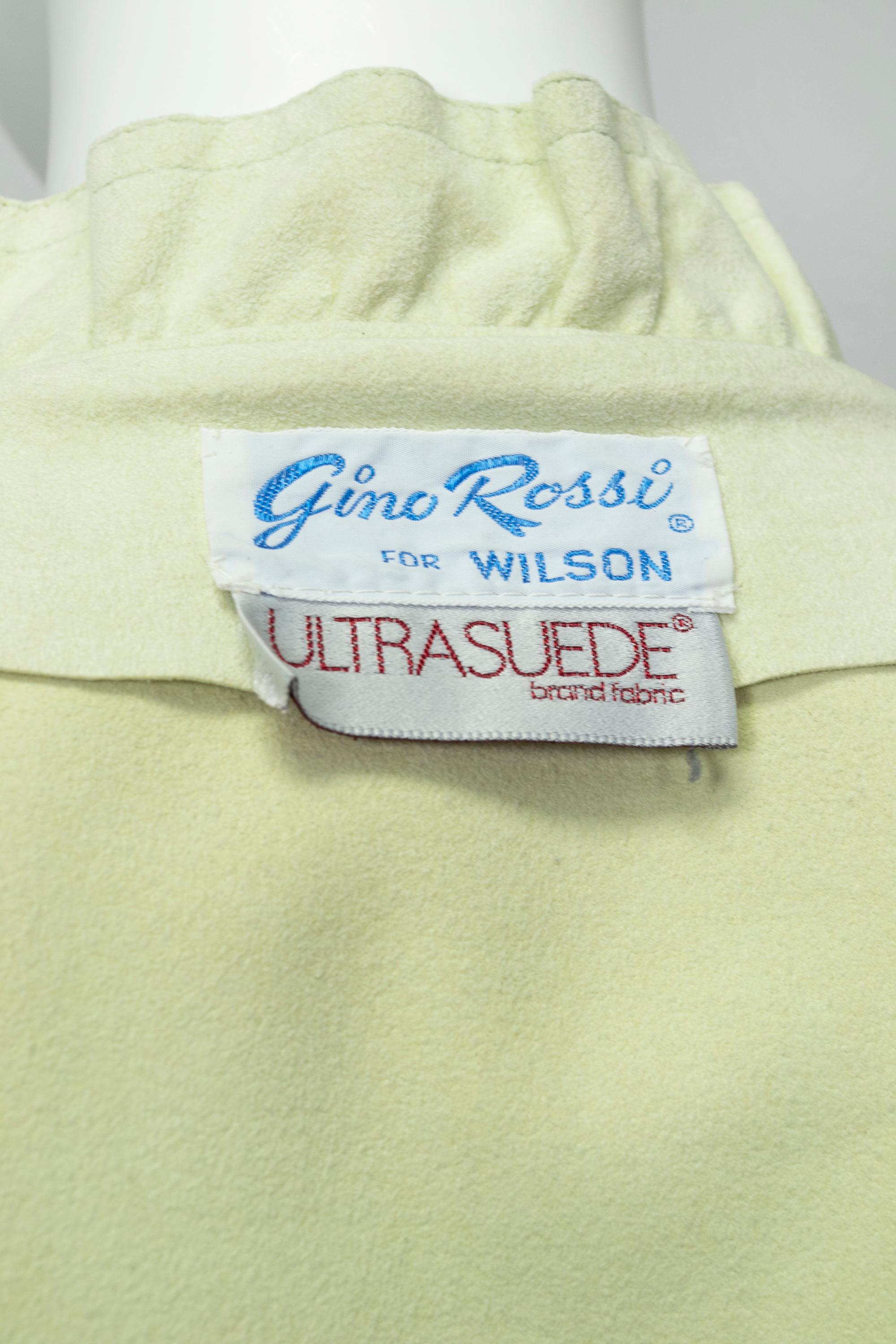 Lemon-Lime Ultrasuede Belted Shirt Dress w Lettuce Edge Placket – M, 1970s For Sale 5