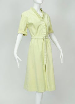 Lemon-Lime Ultrasuede Belted Shirt Dress w Lettuce Edge Placket – M, 1970s