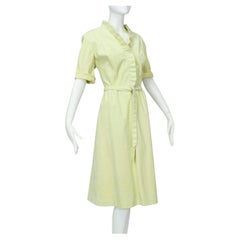 Lemon-Lime Ultrasuede Belted Shirt Dress w Lettuce Edge Placket – M, 1970s