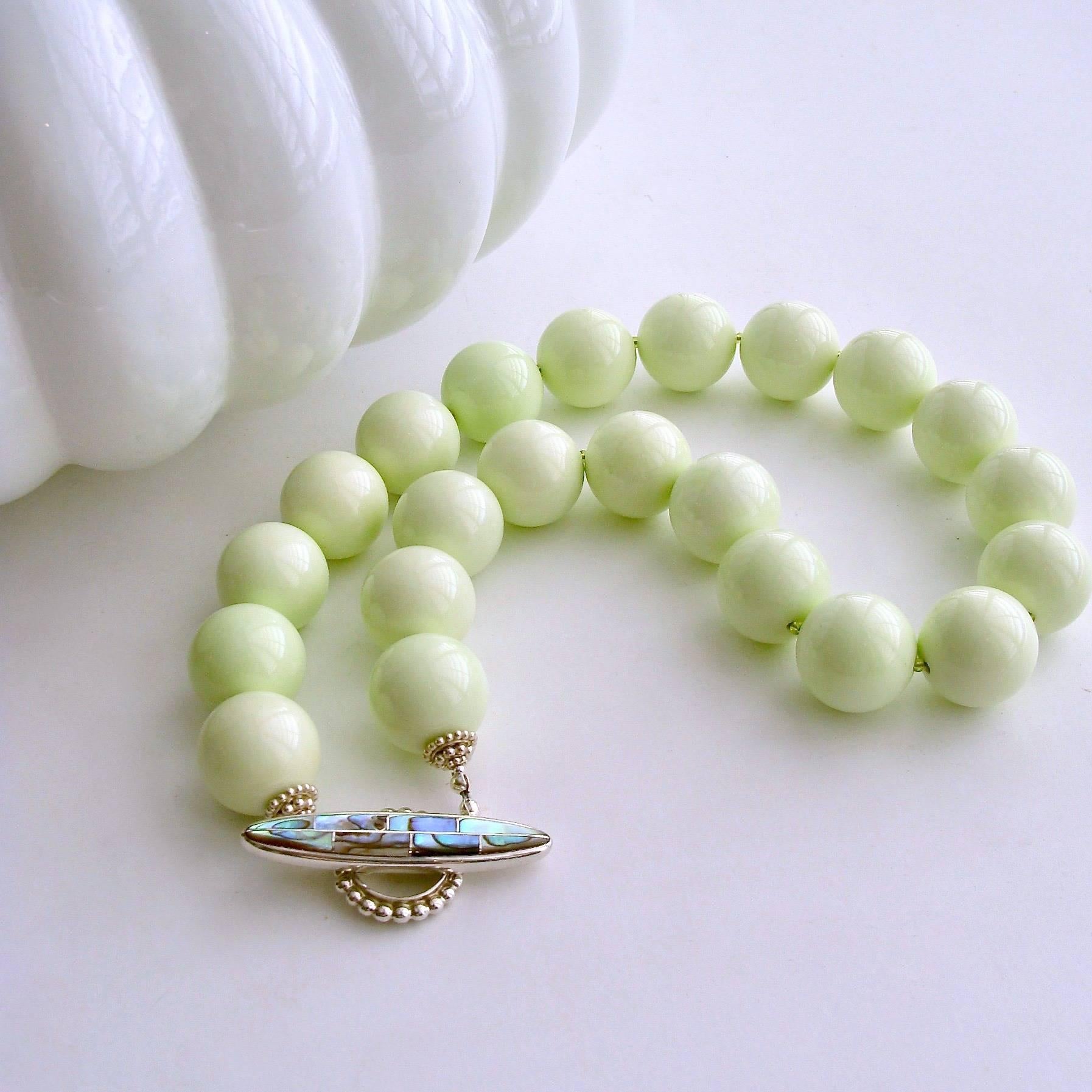 With a pastel revolution on the horizon this Spring, this gorgeous honeydew-colored choker necklace will certainly be on your shopping list.  Luxe 18 mm lemon magnesite beads are designed to sit nestled on the collarbone to accentuate the pastel