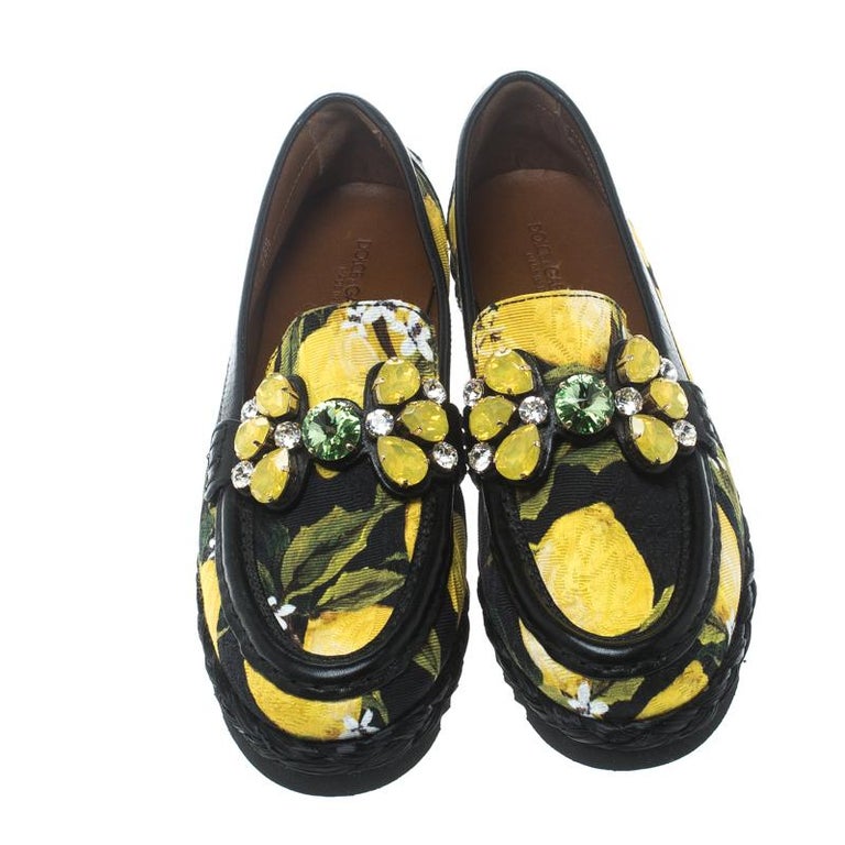 Lemon Print Crystal Embellished Espadrillle Moccasins Size Lemon Print Crystal Embellished Espadrillle Moccasins Size