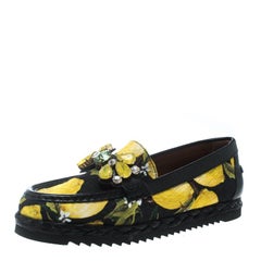 Lemon Print Crystal Embellished Espadrillle Moccasins Size 36.5