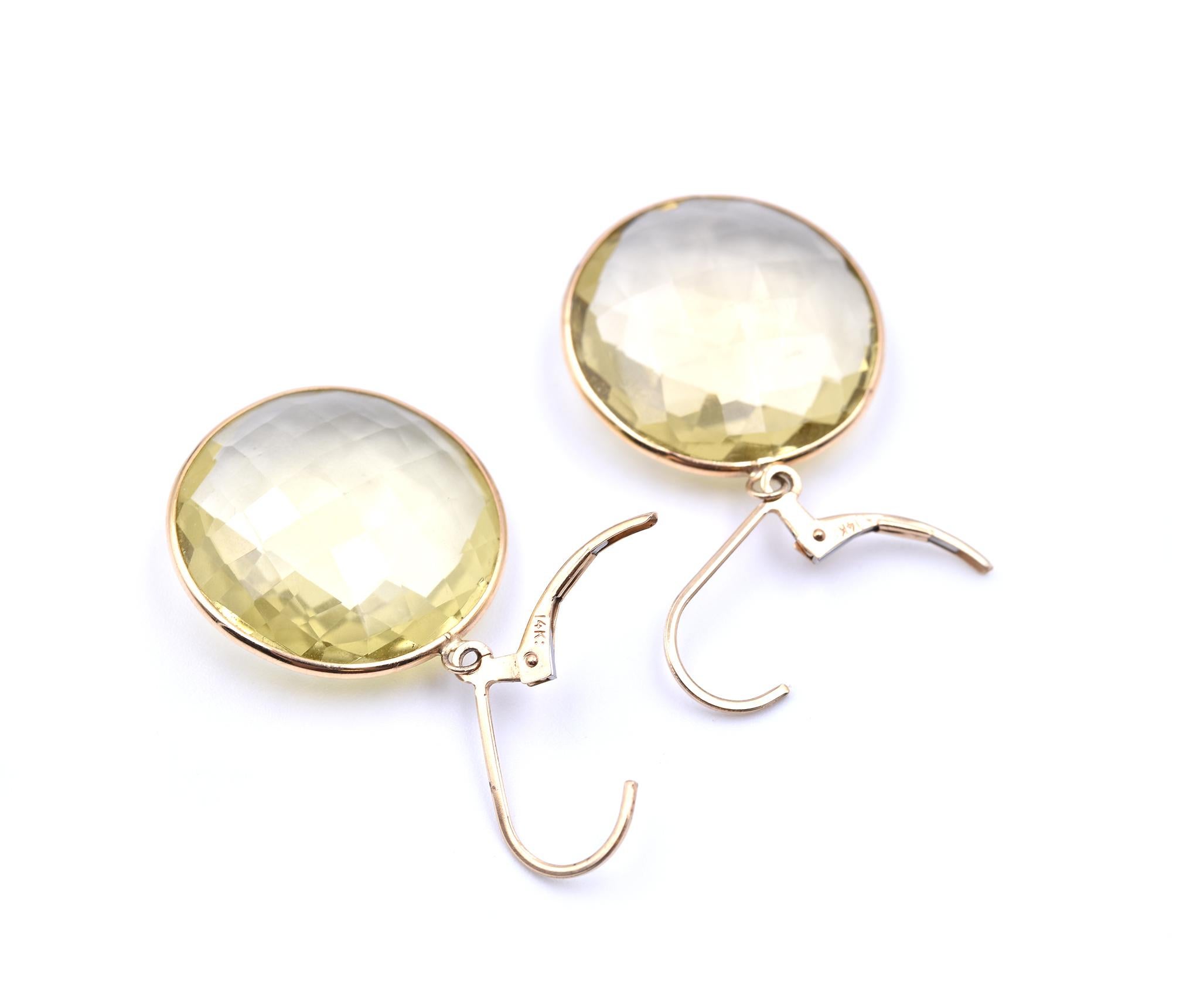 Women's Lemon Quartz 14 Karat Yellow Gold Drop Earrings