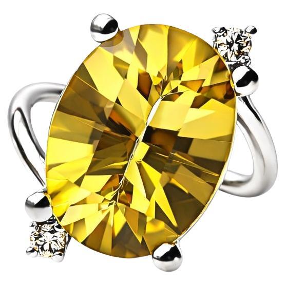 Lemon Quartz and Champagne Diamonds White Gold Cocktail Ring by Alexander Leyser For Sale