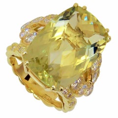 Lemon Quartz and Diamond Ring