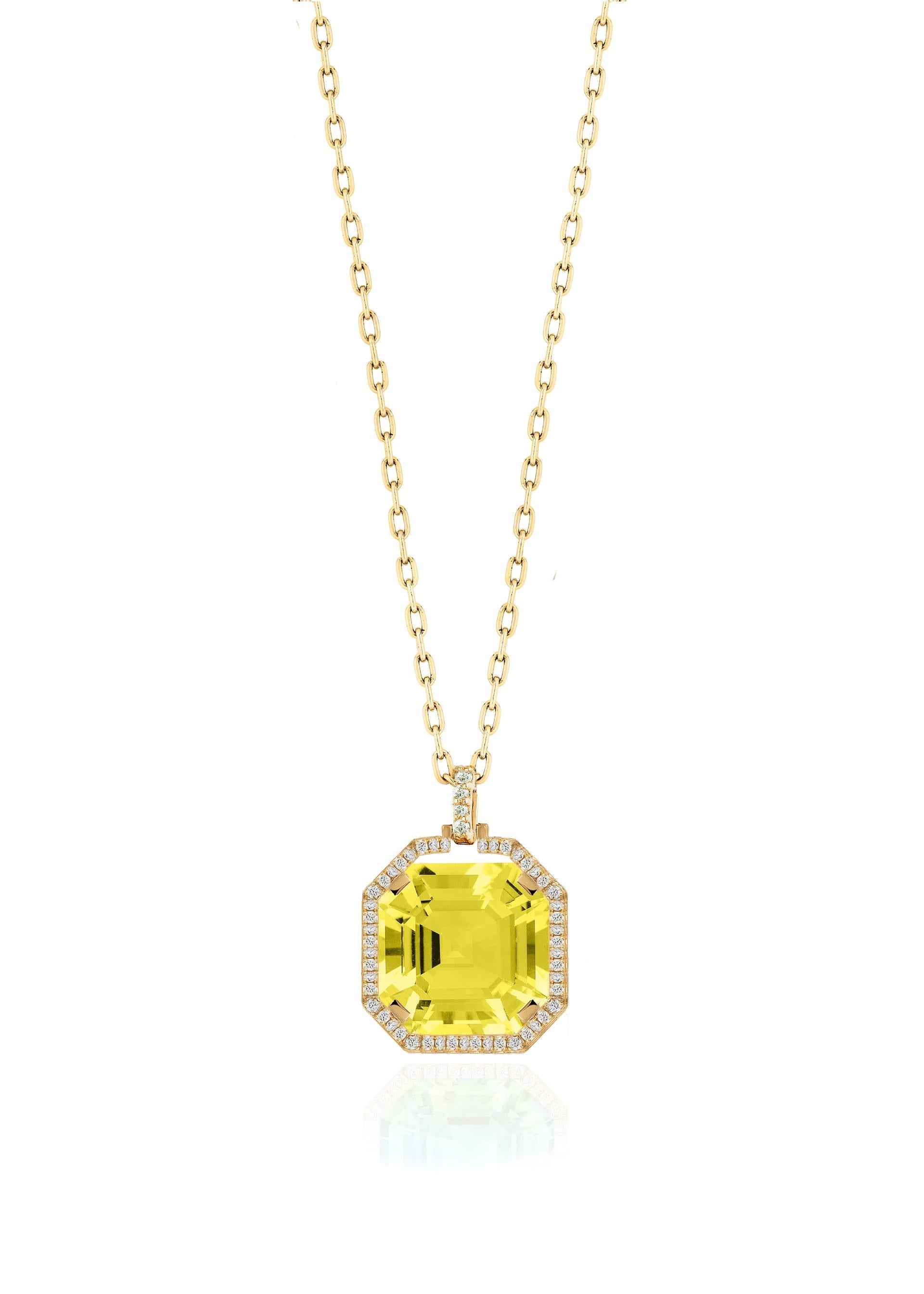 Pendentif en or jaune 18 carats avec diamants et quartz citron en vente 1