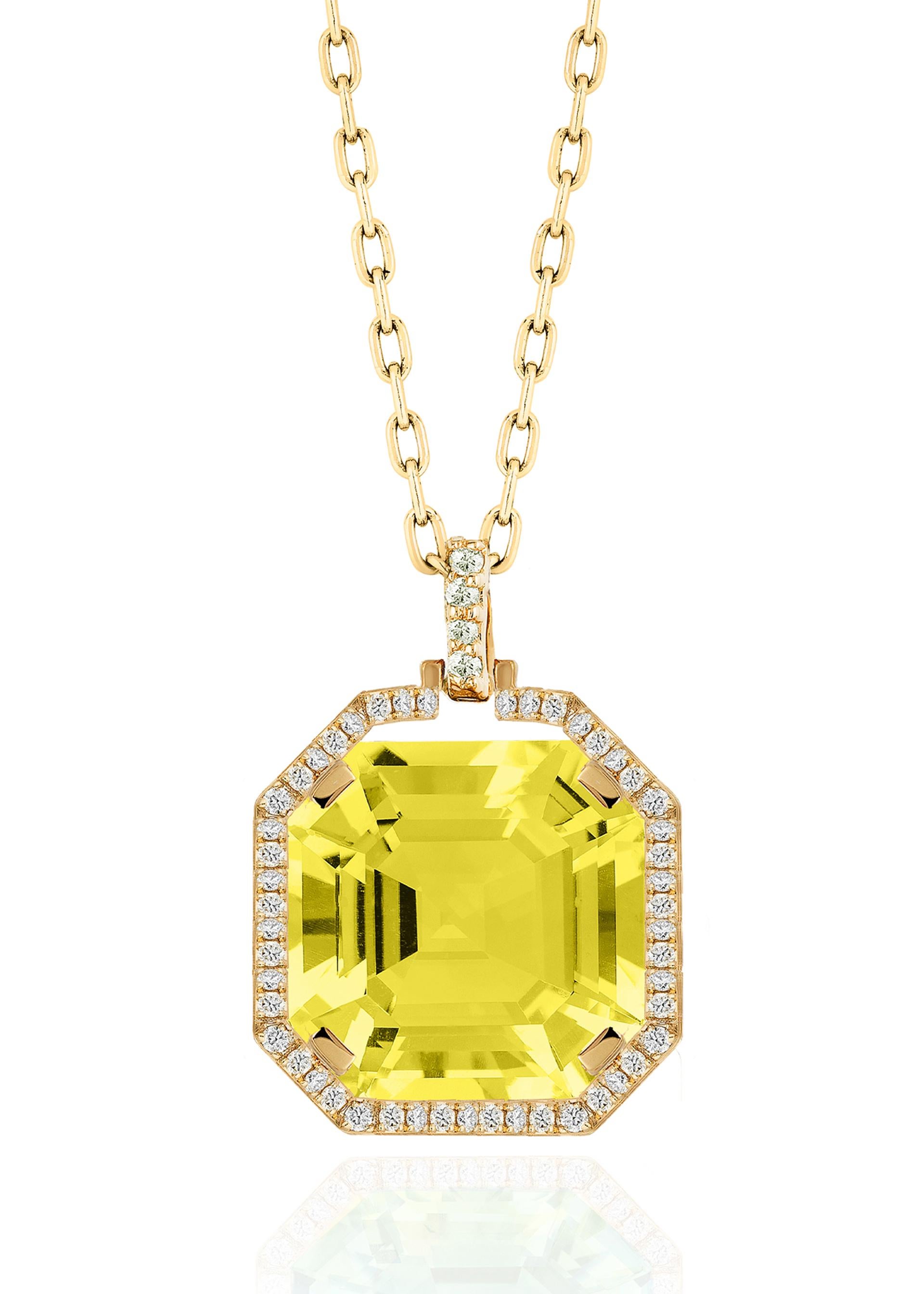 Pendentif en or jaune 18 carats avec diamants et quartz citron en vente 2