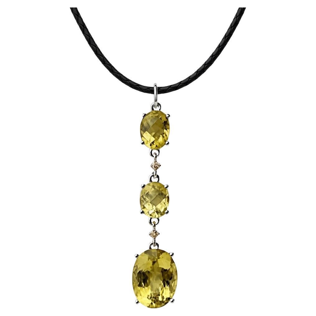 Lemon Quartz 
Champagne Diamonds in White Gold Pendant Necklace by A. Leyser For Sale