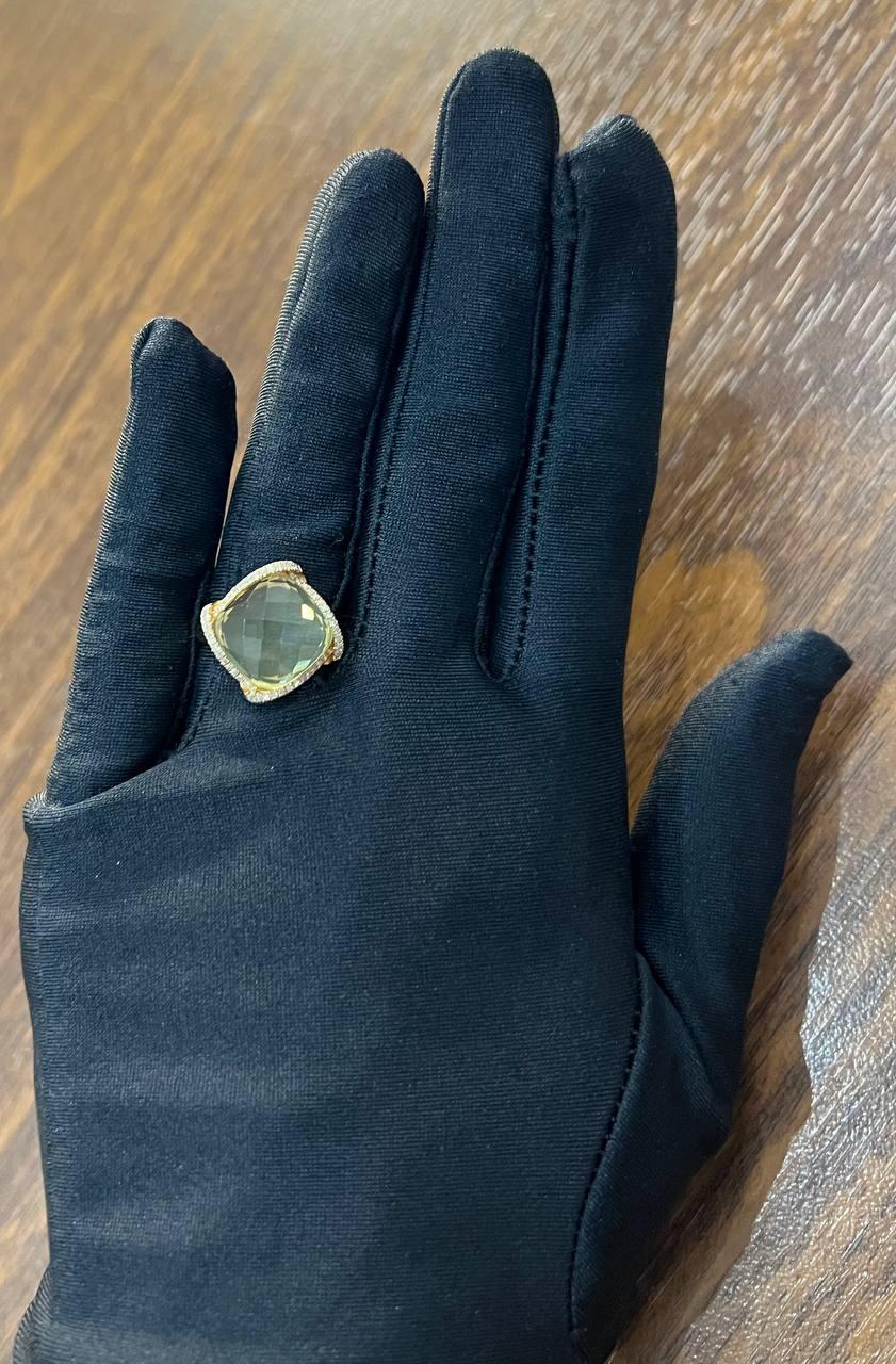 Anello statement in oro giallo 14K con quarzo limone tagliato a scacchiera e diamante aureolato in vendita 5