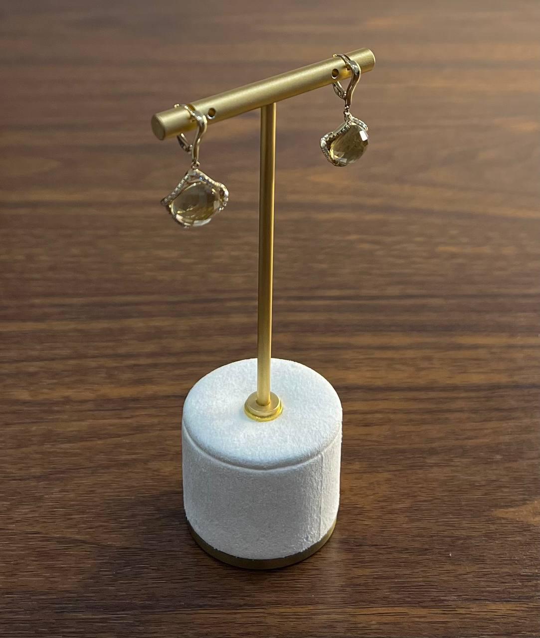 Orecchini a scacchiera in quarzo limone con diamanti a raggiera in oro giallo 14K in vendita 4