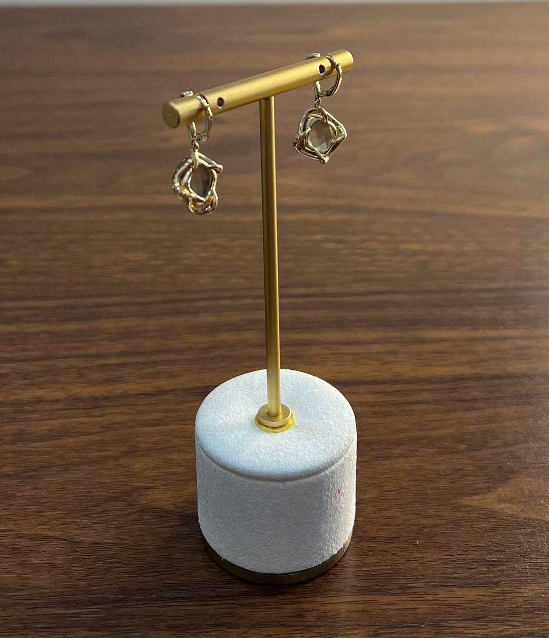 Orecchini a scacchiera in quarzo limone con diamanti a raggiera in oro giallo 14K in vendita 5